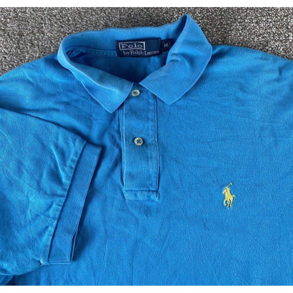 Polo Ralph Lauren Solid Light Blue Polo Shirt Mens M Cotton Yellow Pony Preppy